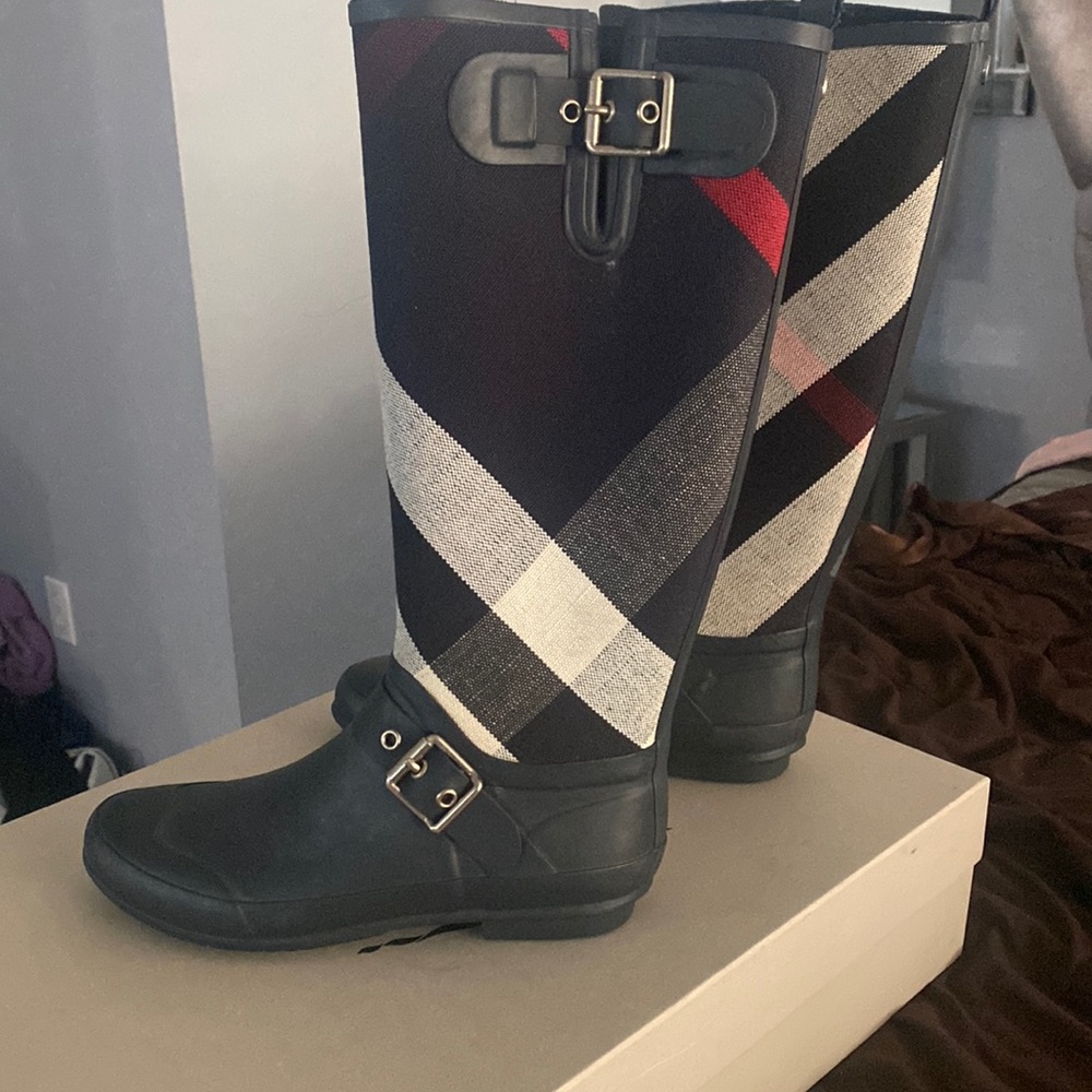 Burberry 
Strap Detail House Check and Rubber Rain BootsPrice